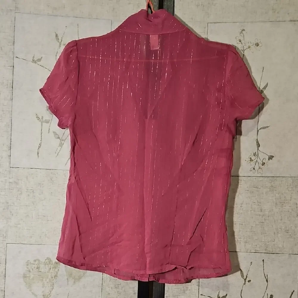 Old Navy Pink Blouse with Puff Sleeves and Tie Front